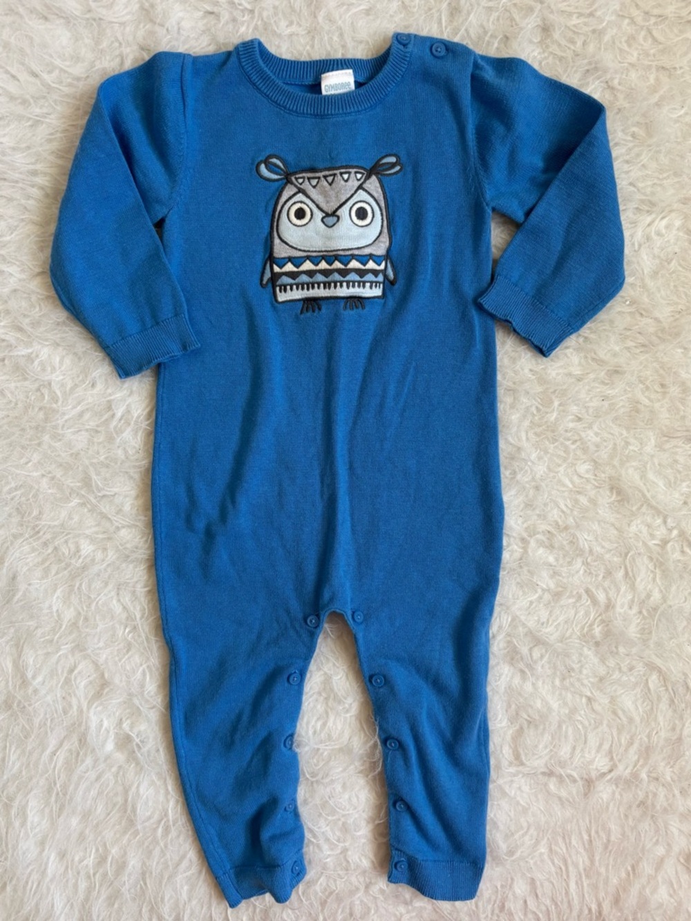 Gymboree Boys Blue Thick & Cozy Knit Owl Appliqué Jumpsuit